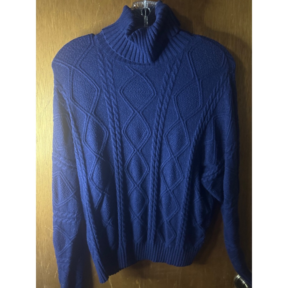 Truth by Republic Womens Royal Blue Cable Knit Diamond Turtleneck Sweater Medium